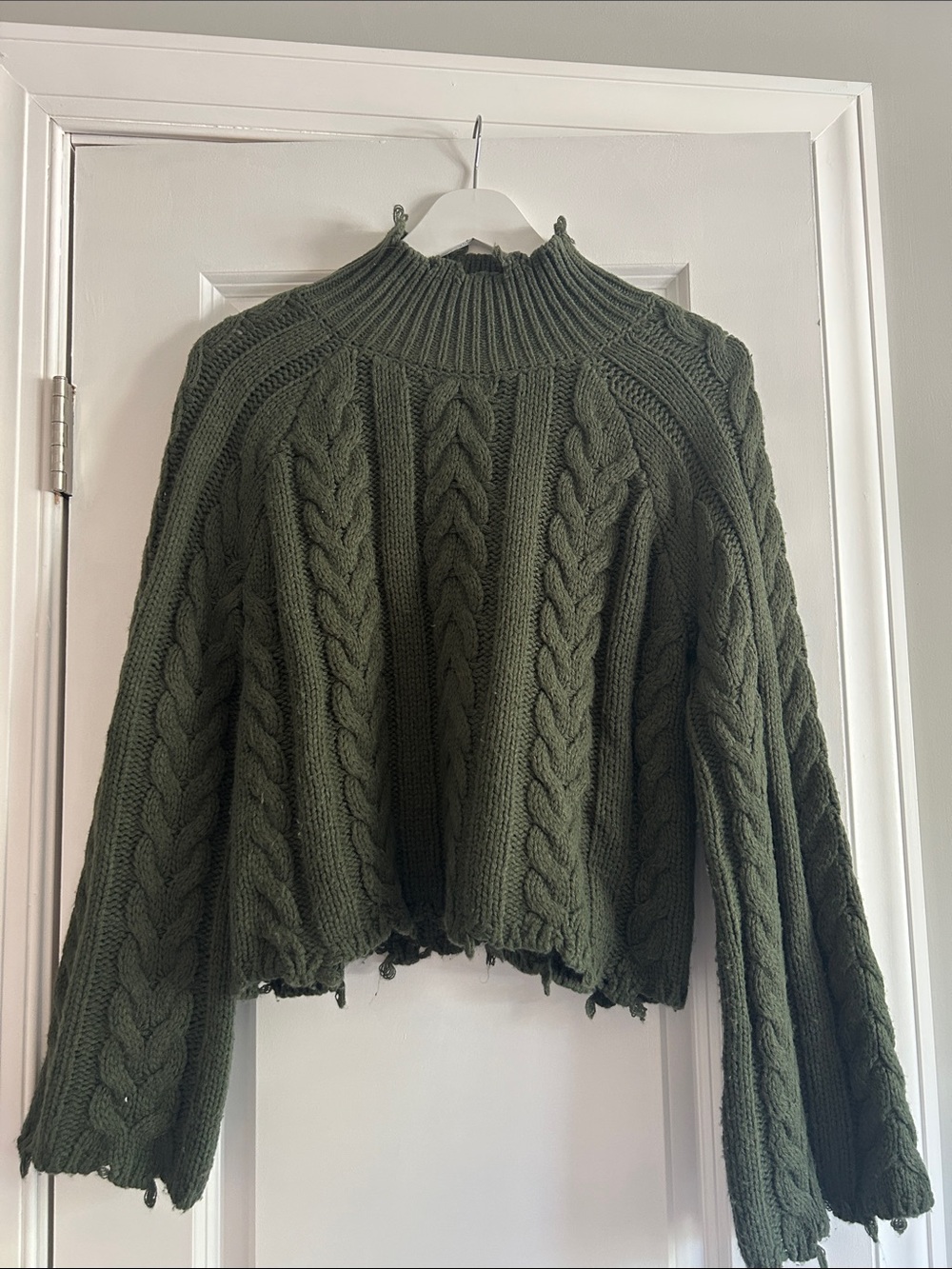 vestique Olive Cable Knit Mock Neck Sweater